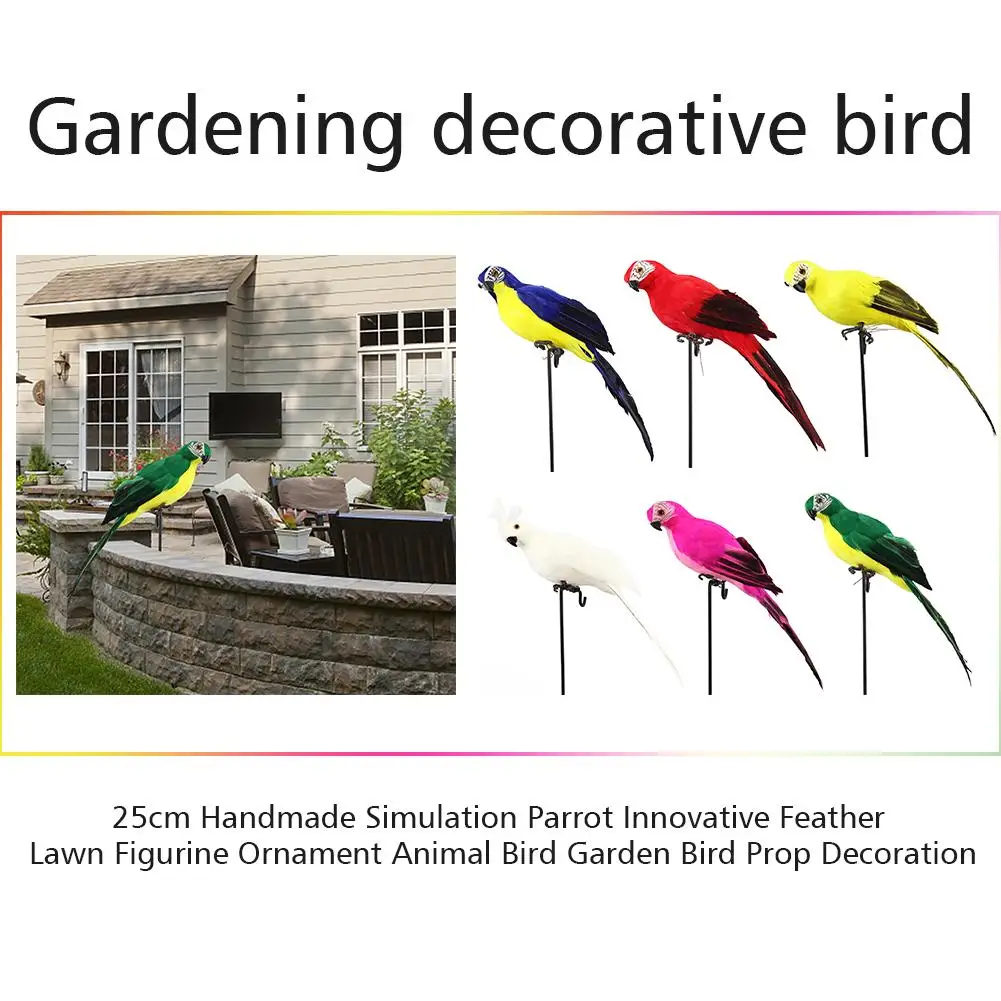 25cm Handmade Simulation Parrot Innovative Feather Lawn Figurine Ornament Desktop Animal Bird Garden Bird Prop Home Decoration