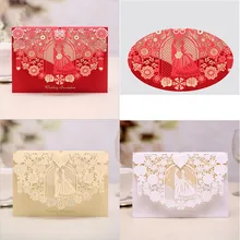 100pcs Gold Red White Laser Cut Wedding Invitations Card Bride and groom Greeting Cards Customize Wedding Party Favor Decoration