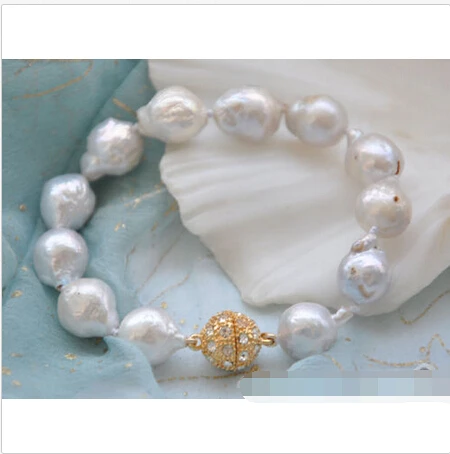 

BW1407 8" 13mm white almost round KESHI REBORN PEARL bracelet @^Noble style Natural Fine jewe SHIPPING new >>free shipping -Brid