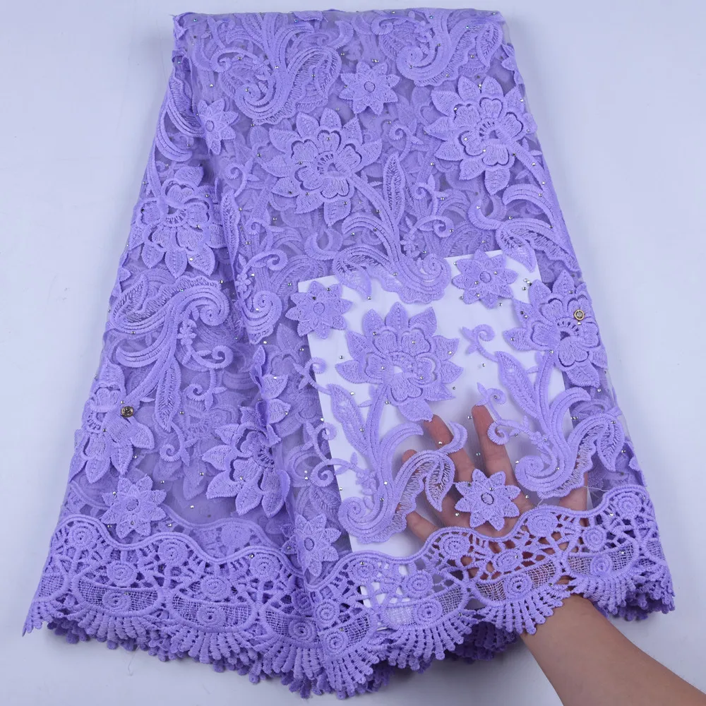 

Purple African Tulle Lace Fabric High Quality Embroidery 3d Flower French Milk Silk Lace Fabric For Party Dress 5 Yards 1626