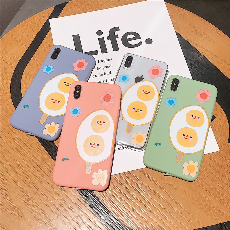 

Cute egg yolk ice cream phone case for iphone X XS Max XR 7 8 6 6s Plus transparent soft tpu case poached egg pattern back cover