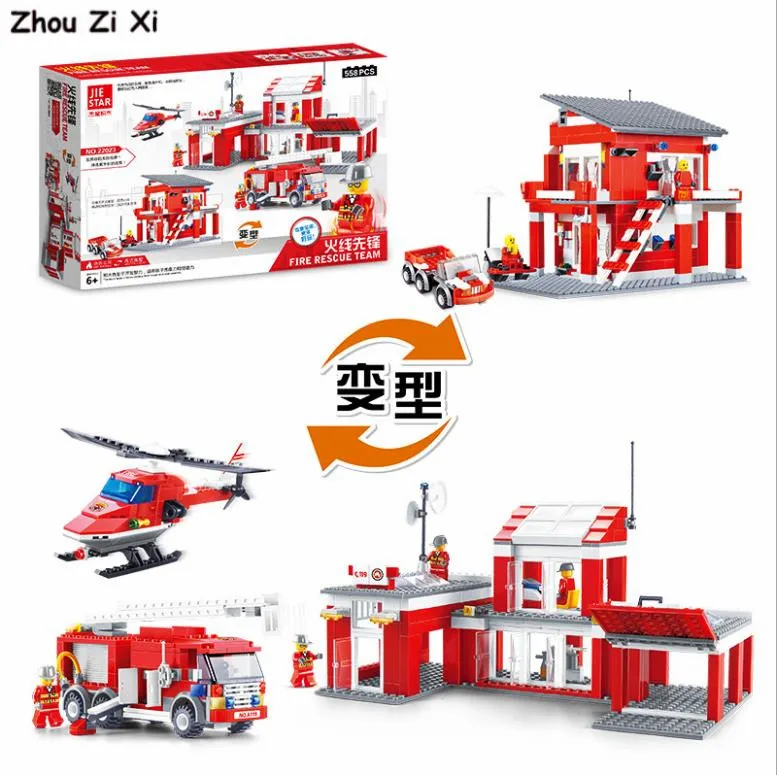 

Fire department building blocks plastic environment - friendly educational toys for children