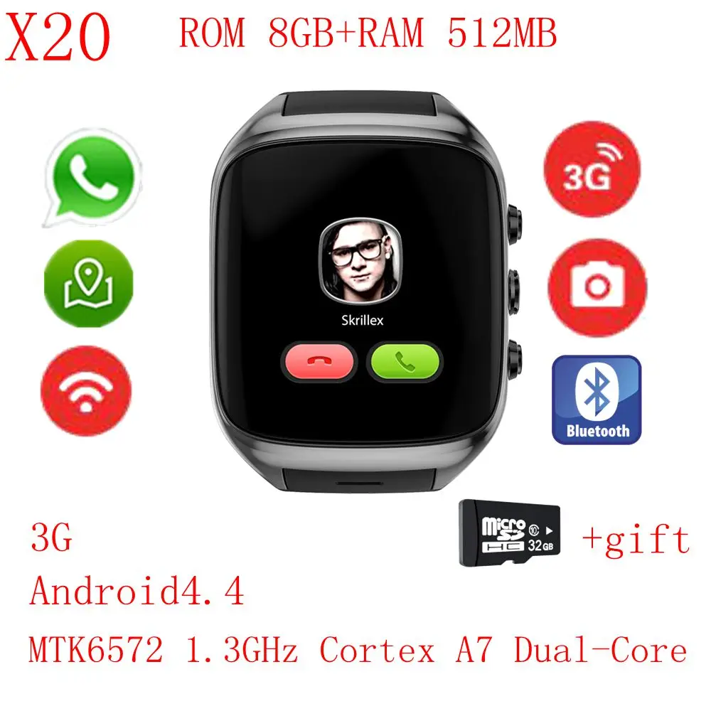 X02 умные часы MTK 6572 двухъядерный экран 1 54 &quot512 МБ ОЗУ 4 Гб ПЗУ sim карта Android Bluetooth 3g wifi