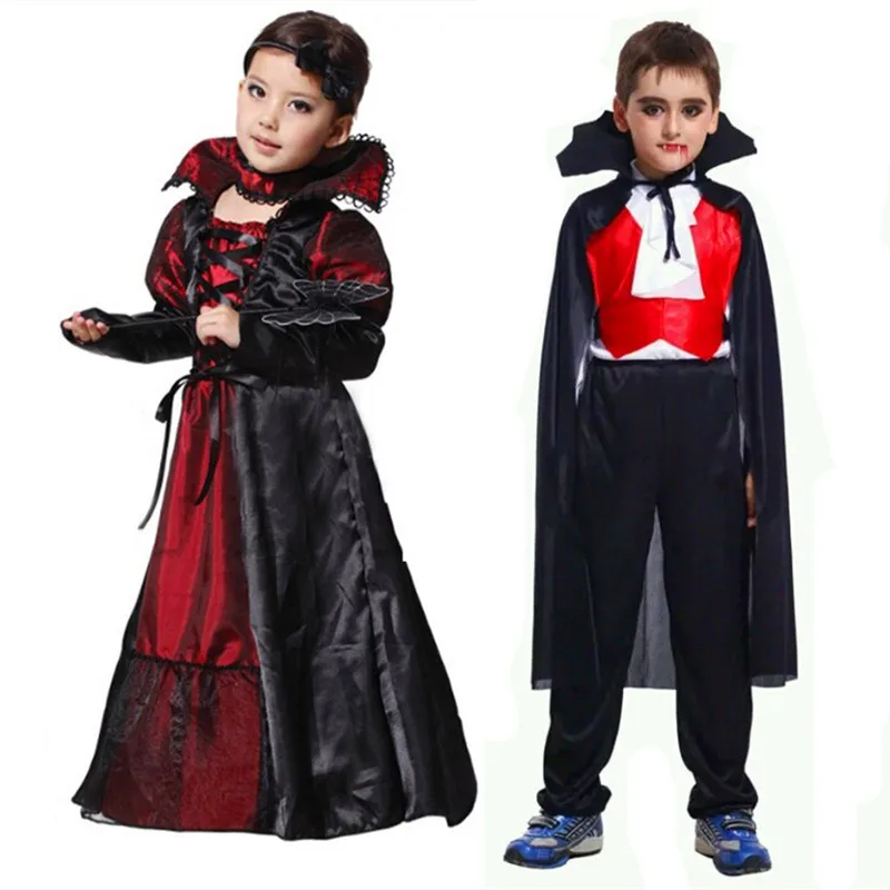 Костюмы для девочек и мальчиков, костюм королевы вампира для костюмированной вечеринки для детей на Хэллоуин, карнавал, год, вечерние платья, одежда для пар