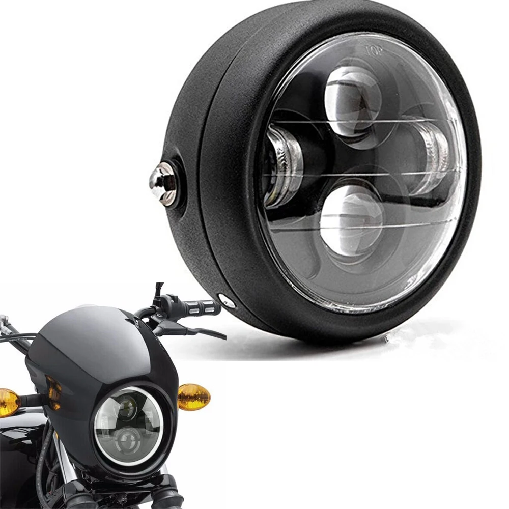 

6.5" Motorcycle LED Projection Retro Cafe Racer Headlight Hi Low Beam For Harley Bobber Choppers Custom Honda Yamaha