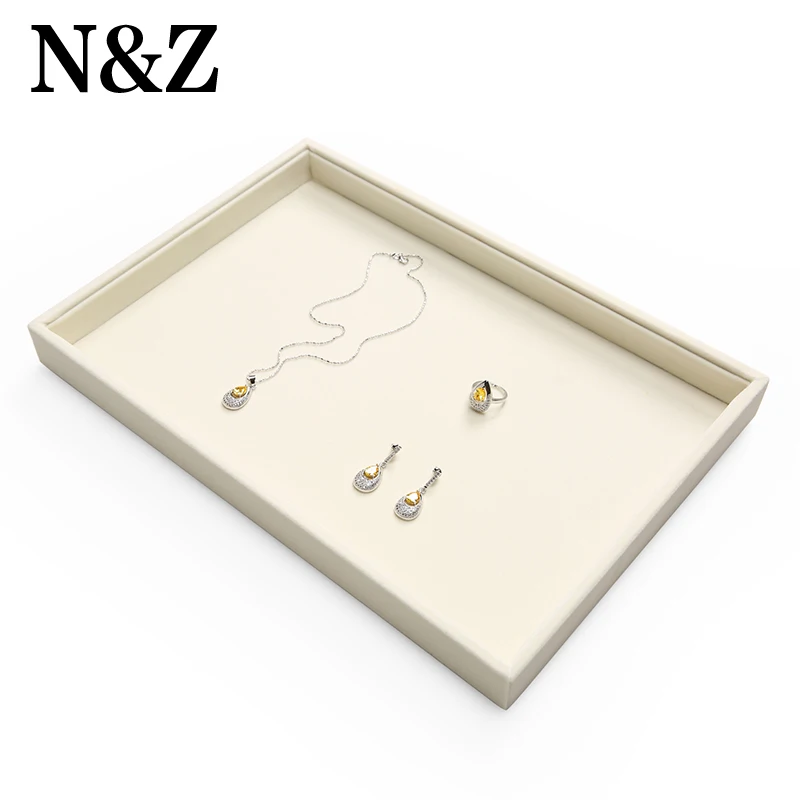 

N&Z Jewelry Plate Jewelry Display Earring Holder Beige Velet Ring Necklace Display Tray Stand Organizer Box Case Display Storage