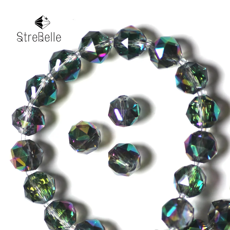 

2015 new Fashion malachite green round beads with elegant cutting semi-crystal glass create your style 72faces