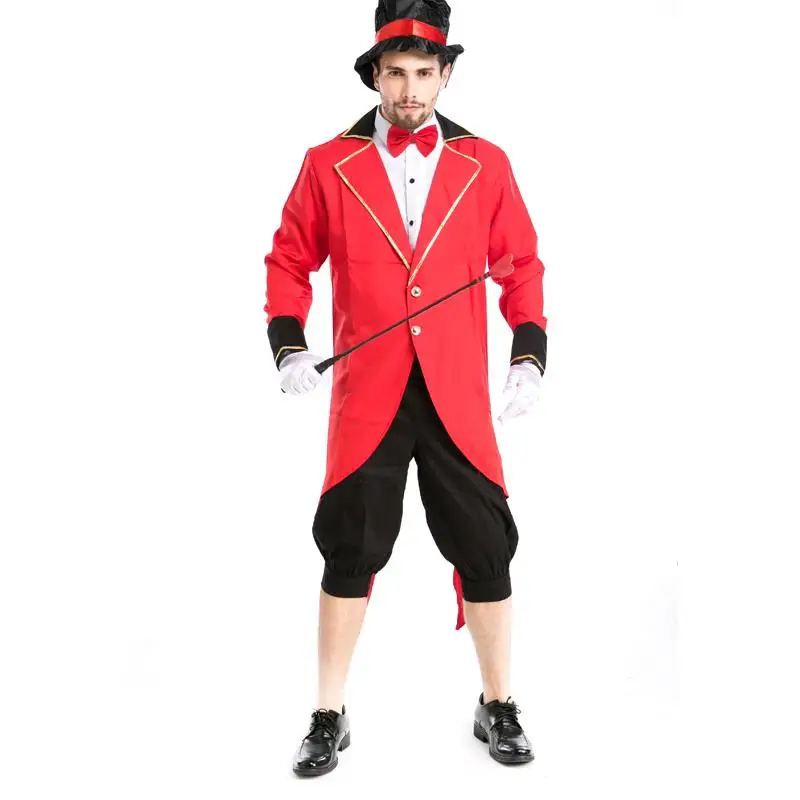 New Cool Male Luxury Cosplay uniform wear Halloween Masquerade Red Magician Role Play Circus