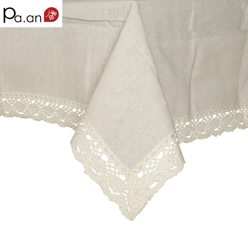  Beige 70% Linen Table Cover Rectangular Lace Edge Nappe Dustproof Tablecloth Home Wedding Party Dec