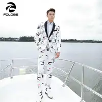 FOLOBE Stock Fashion White Printed Slim Fit Mens Wedding Suits Groom Formal Party Suit Tuxedo Mens Suits Casual Wear Hot Sale