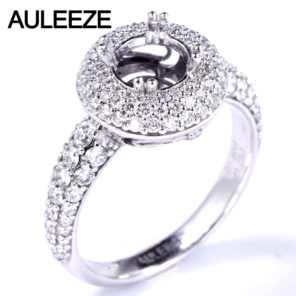 AULEEZE Round Cut Semi Mount Ring Settings 1.25cttw VS Real Diamond