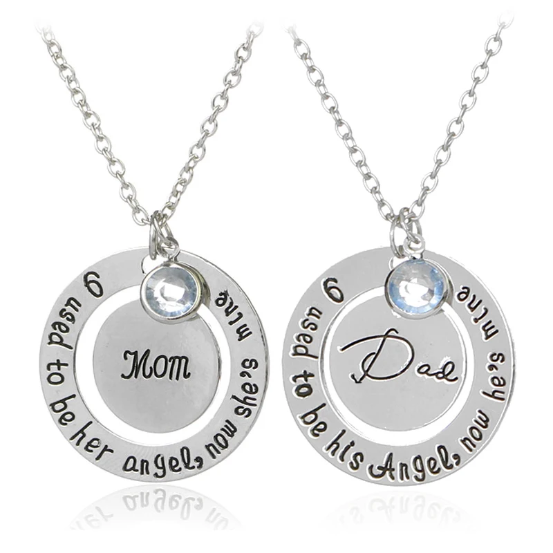 

I Used To Be His/Her Angel Now He's/She's Mine Dad/Mom Crysal Memorial Necklace,In Memory Of Mothers Father's Day Gift