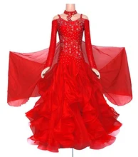 Red Ballroom Competition Dance Dresses Women’s Long Sleeve Waltz Tango Dance Costume Standard Ballroom Dancing Dress