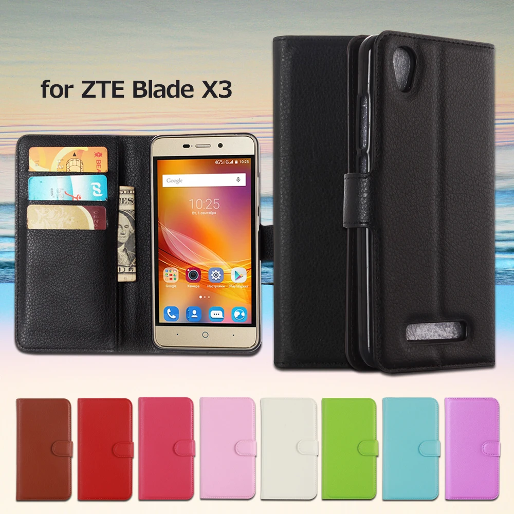 For ZTE Blade X3 Phone Bag Lychee Skin PU Leather Wallet