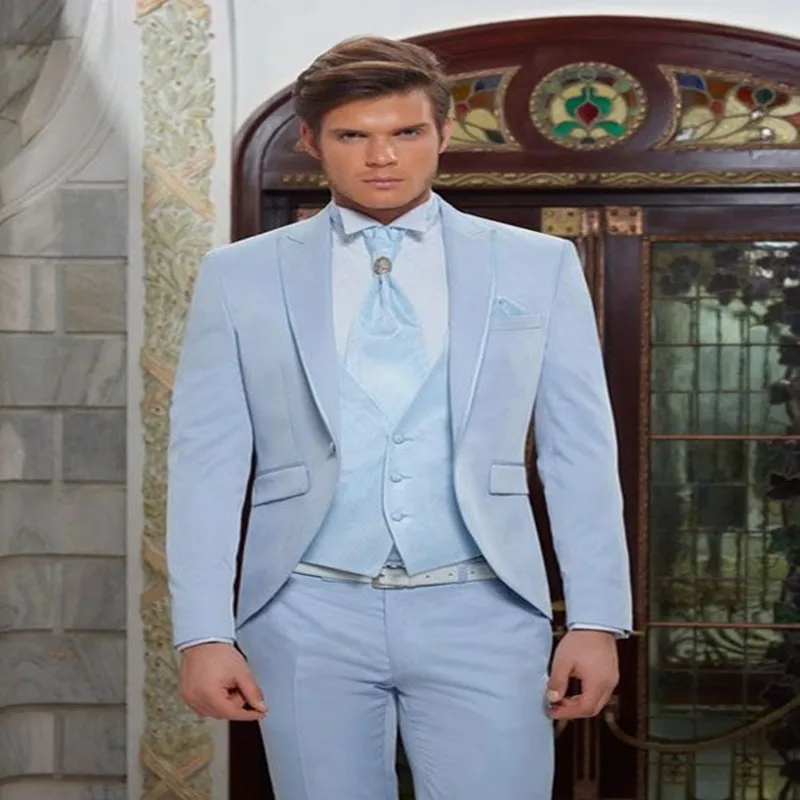 Classic Men Light Blue Suit For Beach Wedding Party