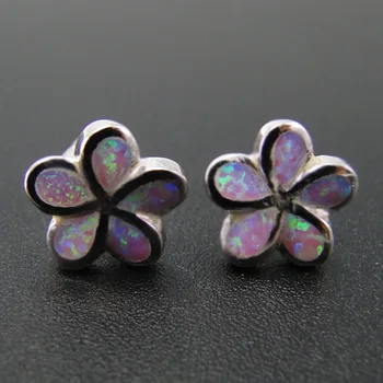 

Fine Jewelry Pink Opal Earring Silver Earring 100% 925 Sterling Silver Jewelry New Style Flower Shape Stud Earrings For Girls