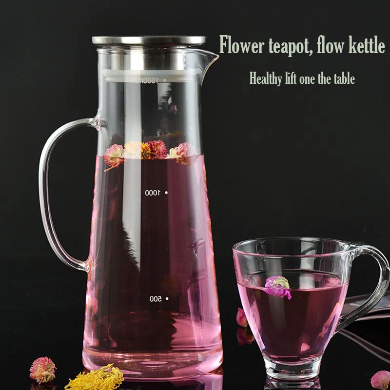 

Cold water Glass Kettle with Big Capacity Stainless steel infuser Lid, Water Pitcher Tea Pot Great for Tea Juice Coffee Lemonade