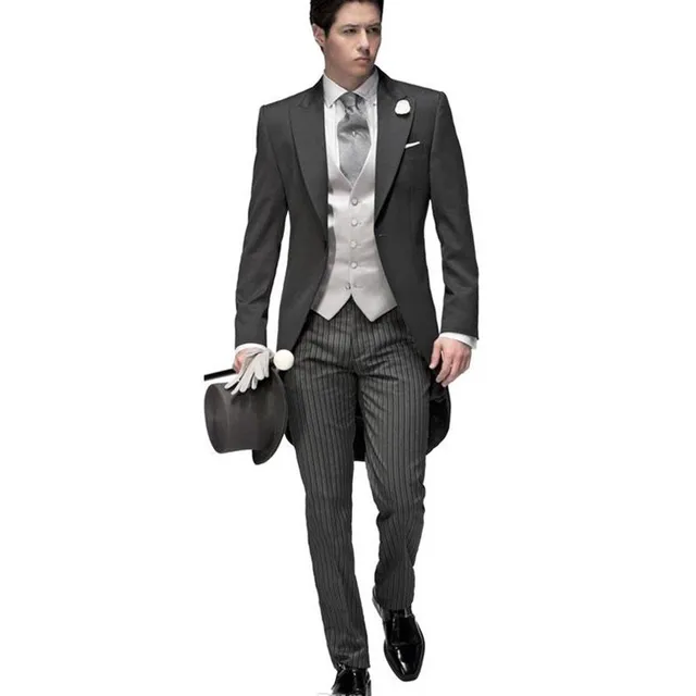 New Tailored Elegant Bridegrom Gray Morning Suit Wedding Tuxedo For New Tailored Elegant Bridegrom Gray Morning Suit Wedding Tuxedo For Men Groomwear 5 Pieces Suits Set