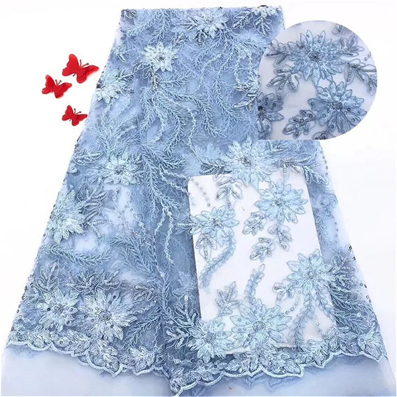 (5yards/lot )2019 New High quality emerald green Sky blue African tulle lace French net fabric with Sequins for party dress | Дом и сад