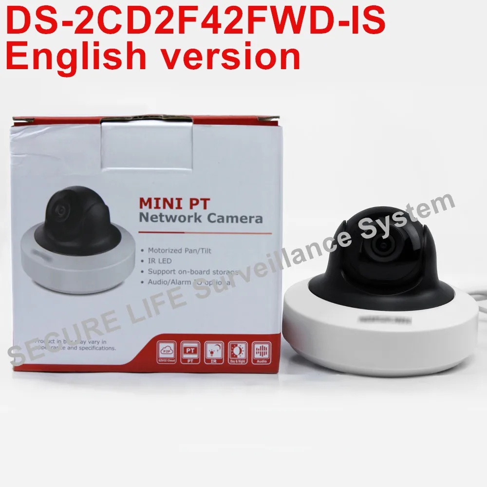 English version DS-2CD2F42FWD-IS 4MP WDR Mini PT Network cctv Camera, MINI  dome IP CAMERA POE SD card recording, alarm