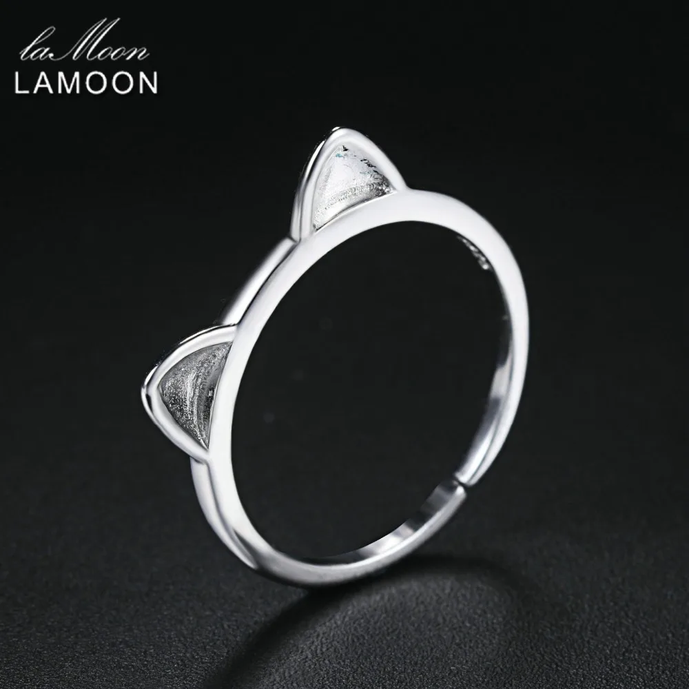 LAMOON Lovely Cat Ears 925-Sterling-Silver Adjustable Rings S925 Fine Jewelry for Women Girls Gift Anti Allergy LMRY037