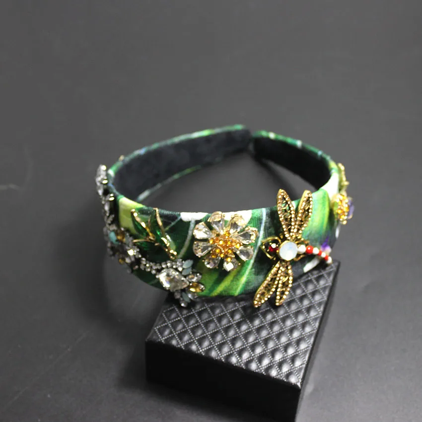 Tanie Nowe liście pszczoła chrząszcz pełny kryształ górski spacer Hairband Vintage Palace akcesoria do włosów dla panny młodej moda barokowa opaska z listkami 781