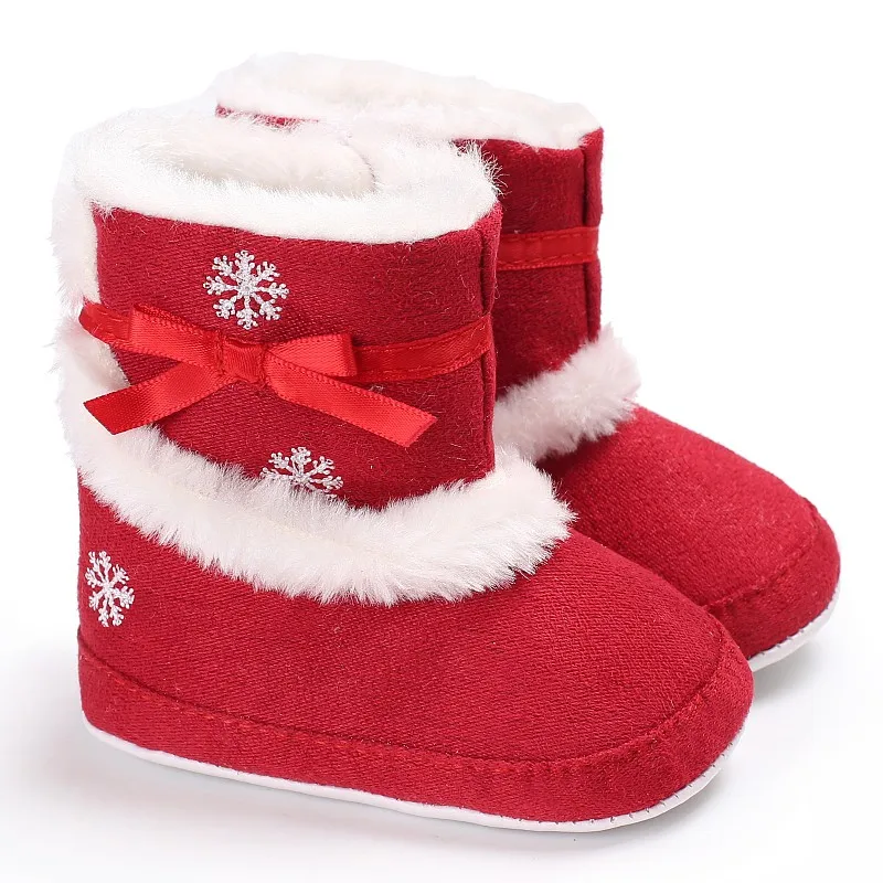 Рождественская обувь для маленьких девочек; зимние ботинки; детские бархатные теплые Ледяной цветок с принтом; Детские Первые ходунки