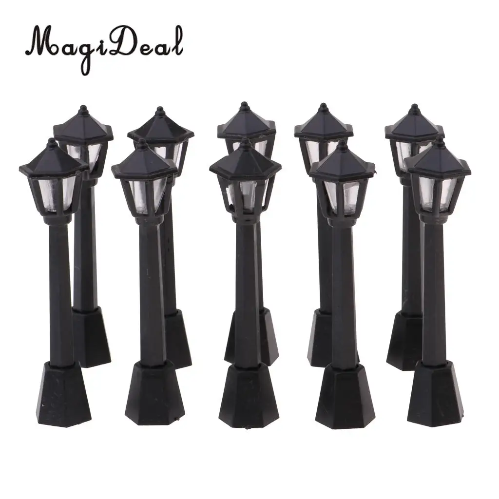 1/12 Miniature Architectural Courtyard Street Light Model Black Metal Outdoor Lamp Toy Dollhouse Life Scene Ornament 10 Pieces