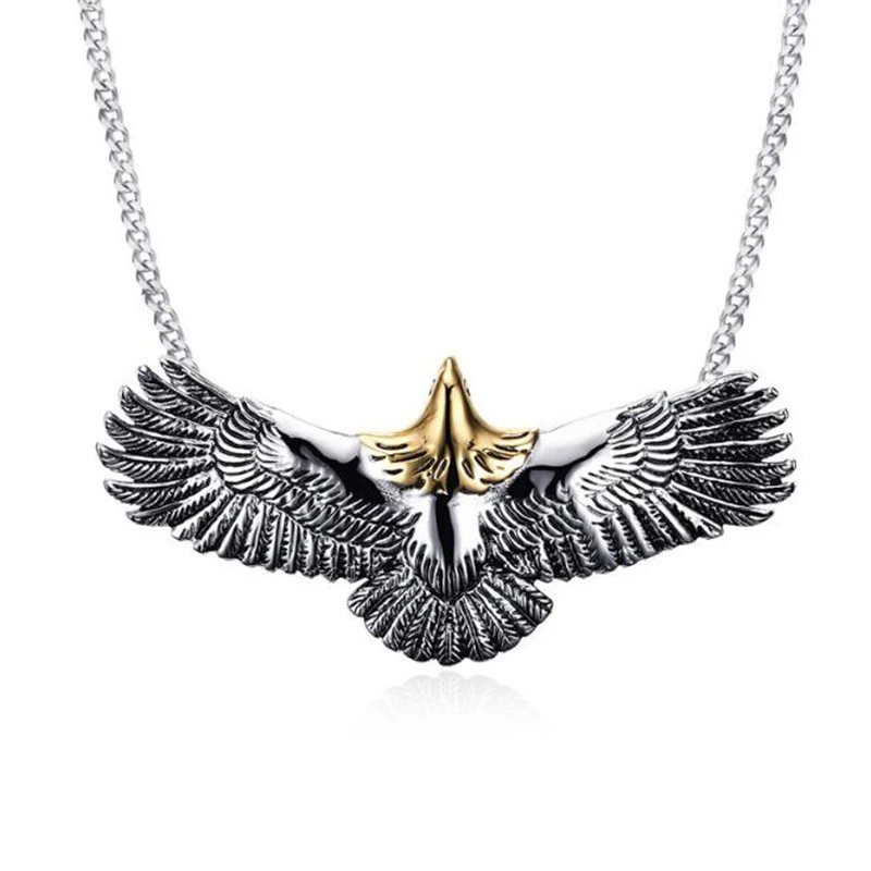 Vintage Art Deco style large silver coloured soaring eagle bird necklace