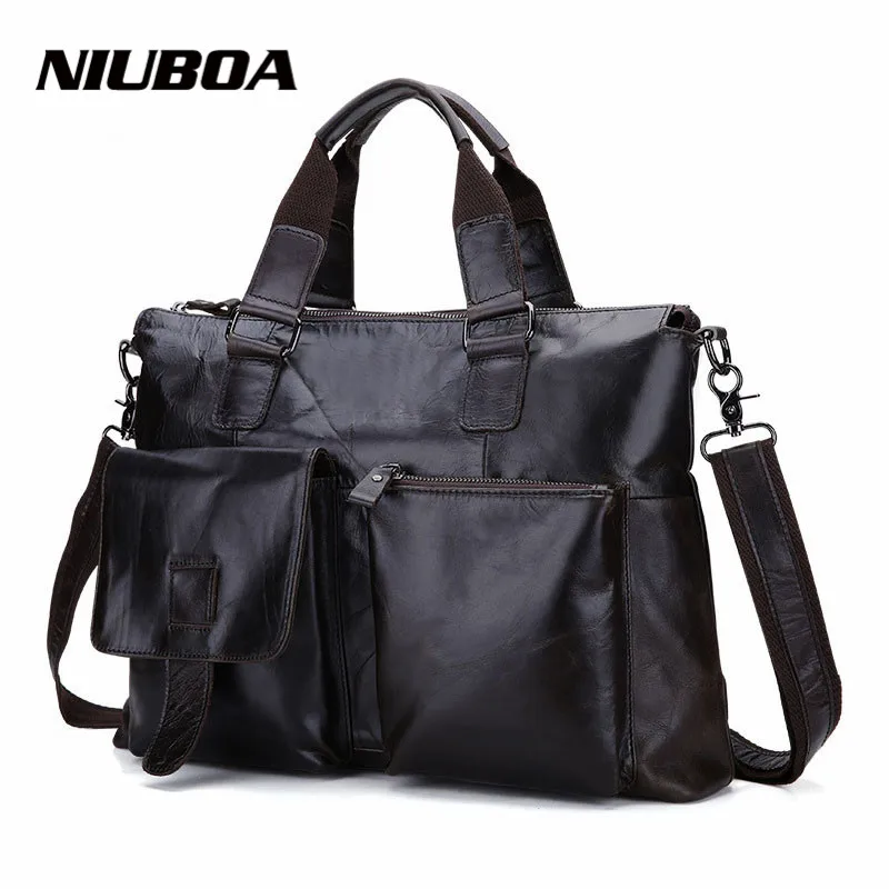 

GENUINE LEATHER Cowhide Shoulder Bags Euro Hot Leisure Men's Business Messenger Bag Portable Briefcase Laptop Large 14" Handbag