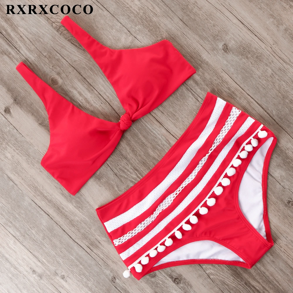 

RXRXCOCO New Sexy Lace Side High Waist Bikini 2019 Swimwear Women Swimsuit Push Up Beachwear Bathing Suit Bandage Swimming Suits