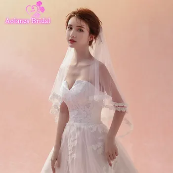 

AOLANES 2018 New Arrival Cheap 1.5M Nature White Lace Edge Bridal Veils One-layer Wedding Veil Short Wedding Accessories Real