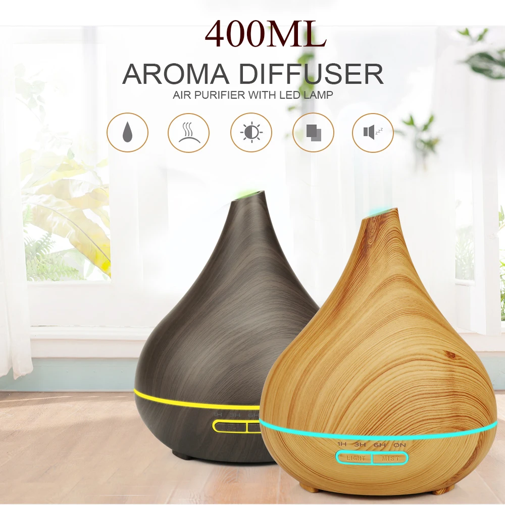 400ML Ultrasonic Air humidifier aroma essential oil diffuser wood