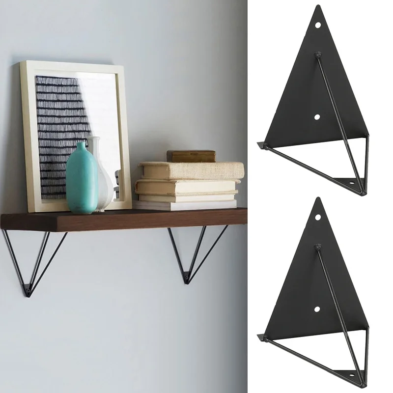 

2 Pcs Triangular Brackets Black Metal Mount Bracket Wall Shelf Support Furniture Home Decor Hardware