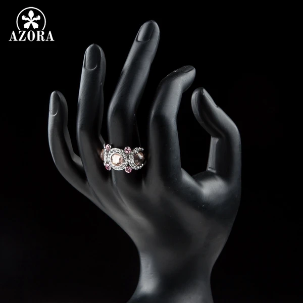 AZORA White Gold Color 3pcs Pink Stellux Austrian Crystal Eyes Ring TR0114