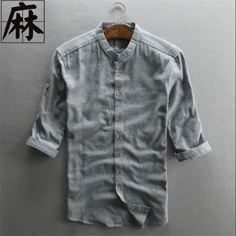 Meilleur M 4Xl Plus Taille Homme Shirt Vintage Linge Casual Trois Manches Trimestre Chemises Rayé D été Hommes Vêtements Wt1007