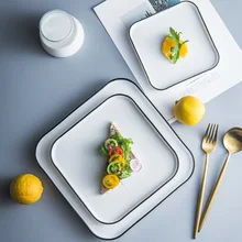 Muzity Керамика с суповую тарелку, производство Китай белый квадратной формы Обеденный Сервиз(6/8/10 дюймов фарфоровая тарелка для стейка и десертная тарелка