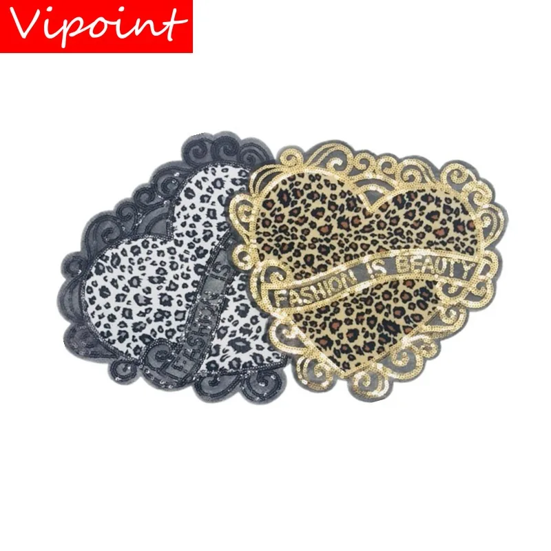 

VIPOINT embroidery Sequins big love heart patches letter patches badges applique patches for clothing LS-75