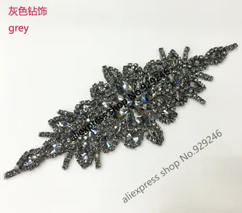 

1pc/lot fashion grey glass crystal rhinestone applique hotfix strass motif for women coat dress waist garment shoes decoration