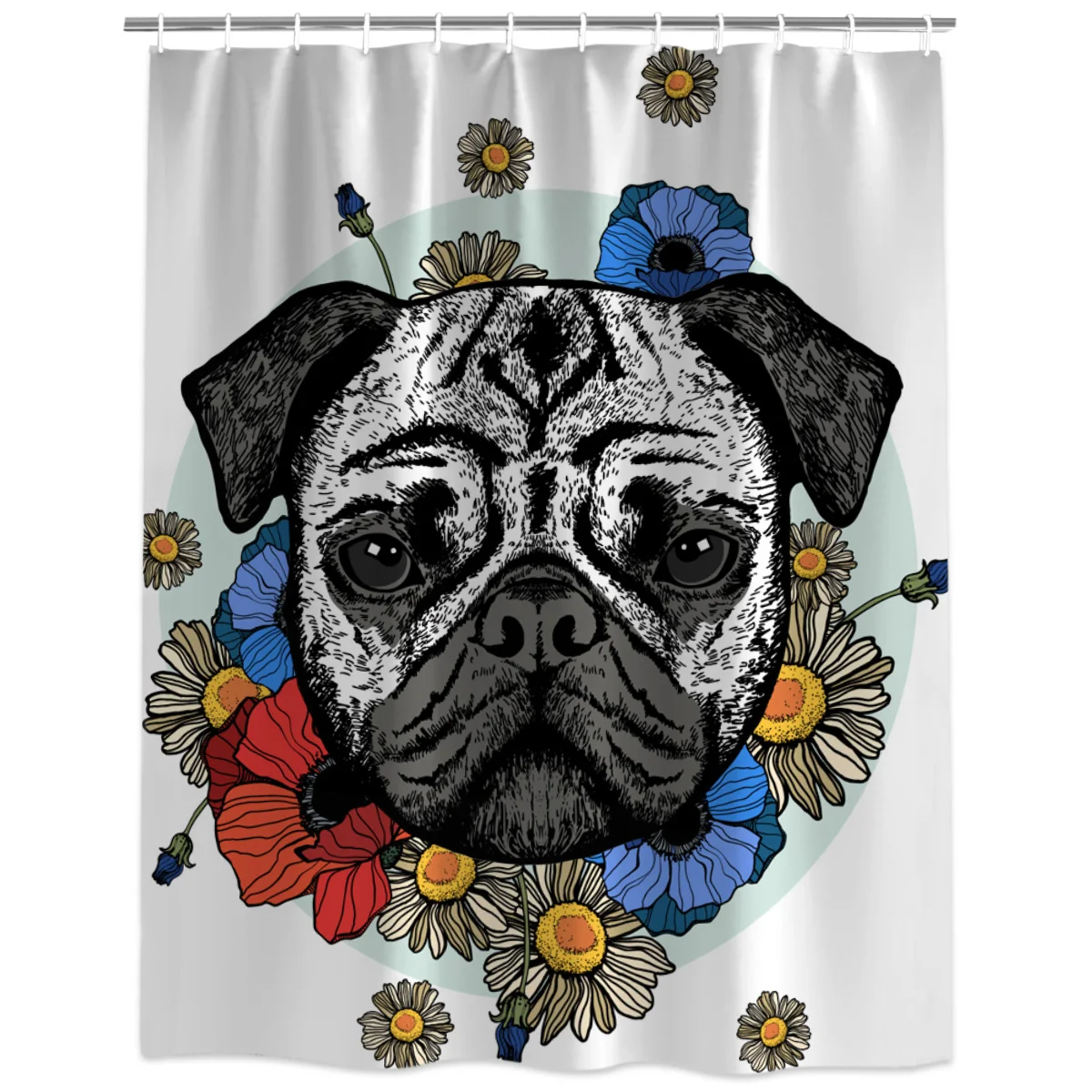 Cute Flower And Dog Extra Long Fabric Bath Shower Curtains 3D Ancient World Mildew-resistant Bathroom Decor Sets with Hooks | Дом и сад