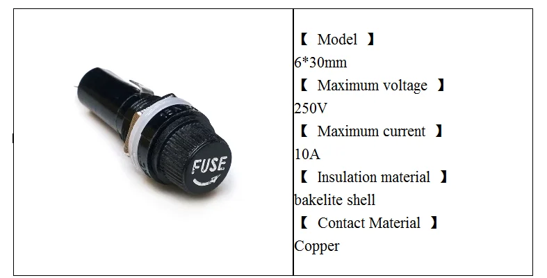 20 шт. 50 шт. 100 шт. 5*20 мм 6*30 10A 250 в стеклянные держатели предохранителей 5x20 черная страховая трубка розетка панель крепление предохранителя медь