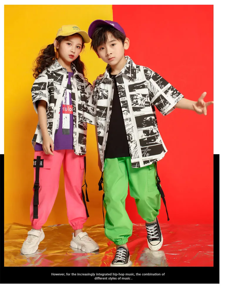 Tracksuit girl  4 6 8 10 12 14 16 Years hip hop tshirt kids dance costume kids jazz summer clothes for girls costume kids (2)