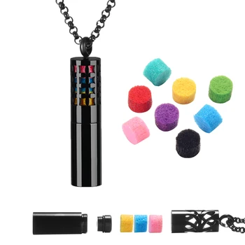 

10pcs/lot Stainless Steel Essential Oil Diffuser Pendant Necklace With Container Black Essential Oil Perfume Bottle pendant