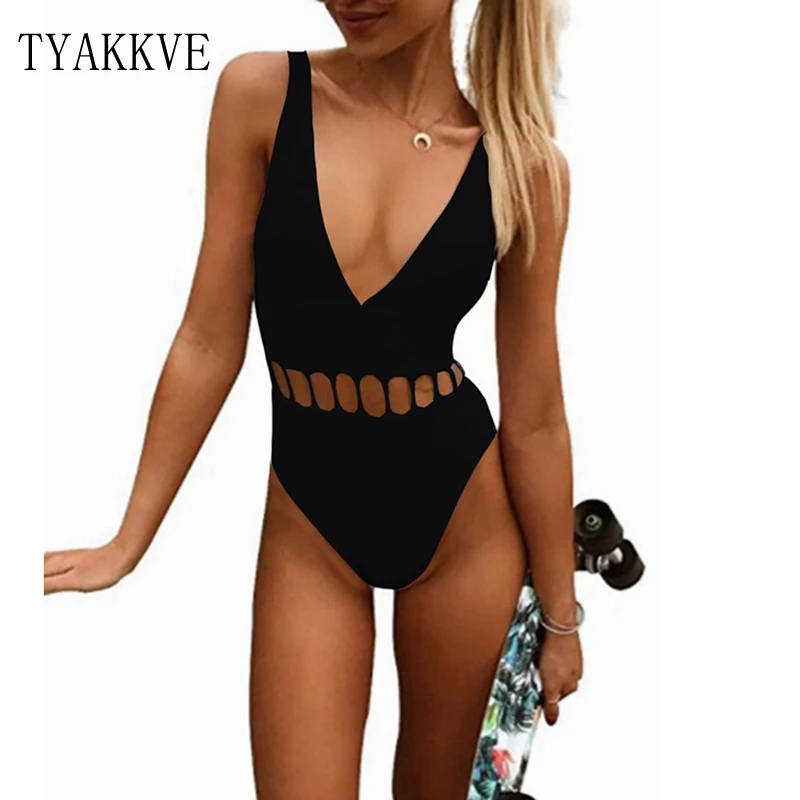 

2019 Women Deep V Neck One Piece Swimsuit White High Waist Thong Bathing Suit Backless Swimwear Hollow Out Monokini Beach S-L