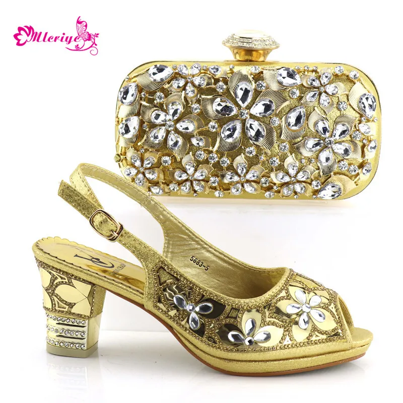 

5683-5 Italian Shoes with Matching Bags 2018 African Shoe and Bag Set Italian Design African Shoes and Bag Set for golden