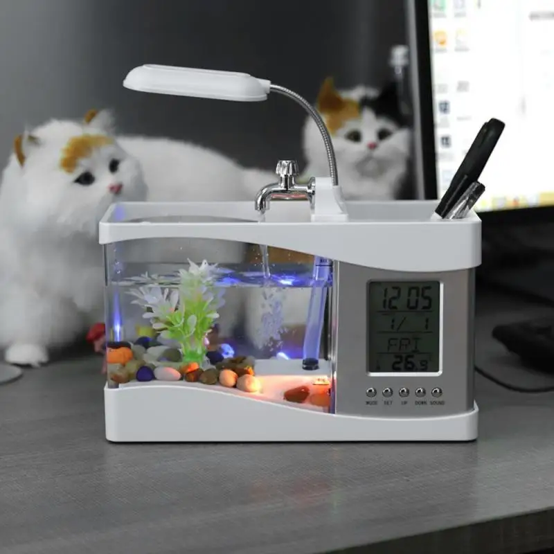 

Multifunctional Mini Fish Tank Light USB Rechargeable Aquarium Underwater Light with Clock Function LED Light