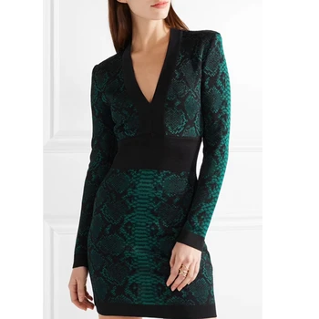 

2019 Good Quality Long Sleeve Patchwork Bandage Dress Jacquard weave Sexy Women Elegant Bodycon Celebrity Party Vestidos Dresses