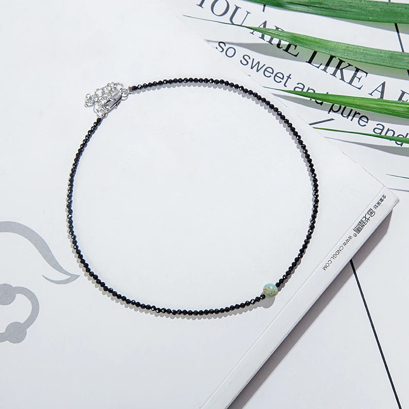 Новое Женское маленькое хрустальное ожерелье 1 мм с черными кристаллами колеса и полудрагоценными камнями бохо колье для девушки подарок