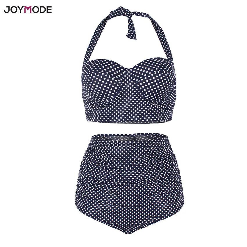 

JOYMODE High Waist Bikini Women Polka Dot Plus Size Swimwear Two Pieces Swimsuit Retro Halter Bath Badpak Mujer Cintura Alta