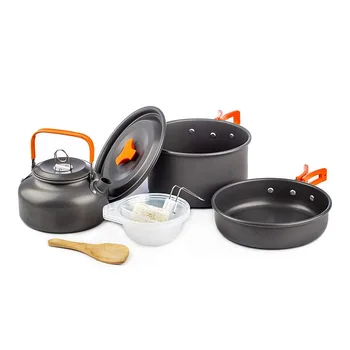 

VILEAD Outdoor Cook Pot with Teapot Alumina Camping Tableware Set of Pan Combination Cooking Tool for Hiking Trekking Picnic
